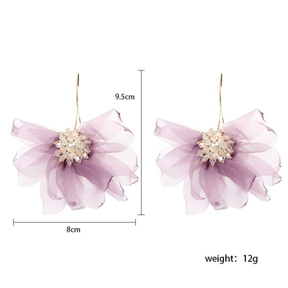 Flower Sheer Fabric Drop Earrings. 💕last white one - Picture 5 of 8